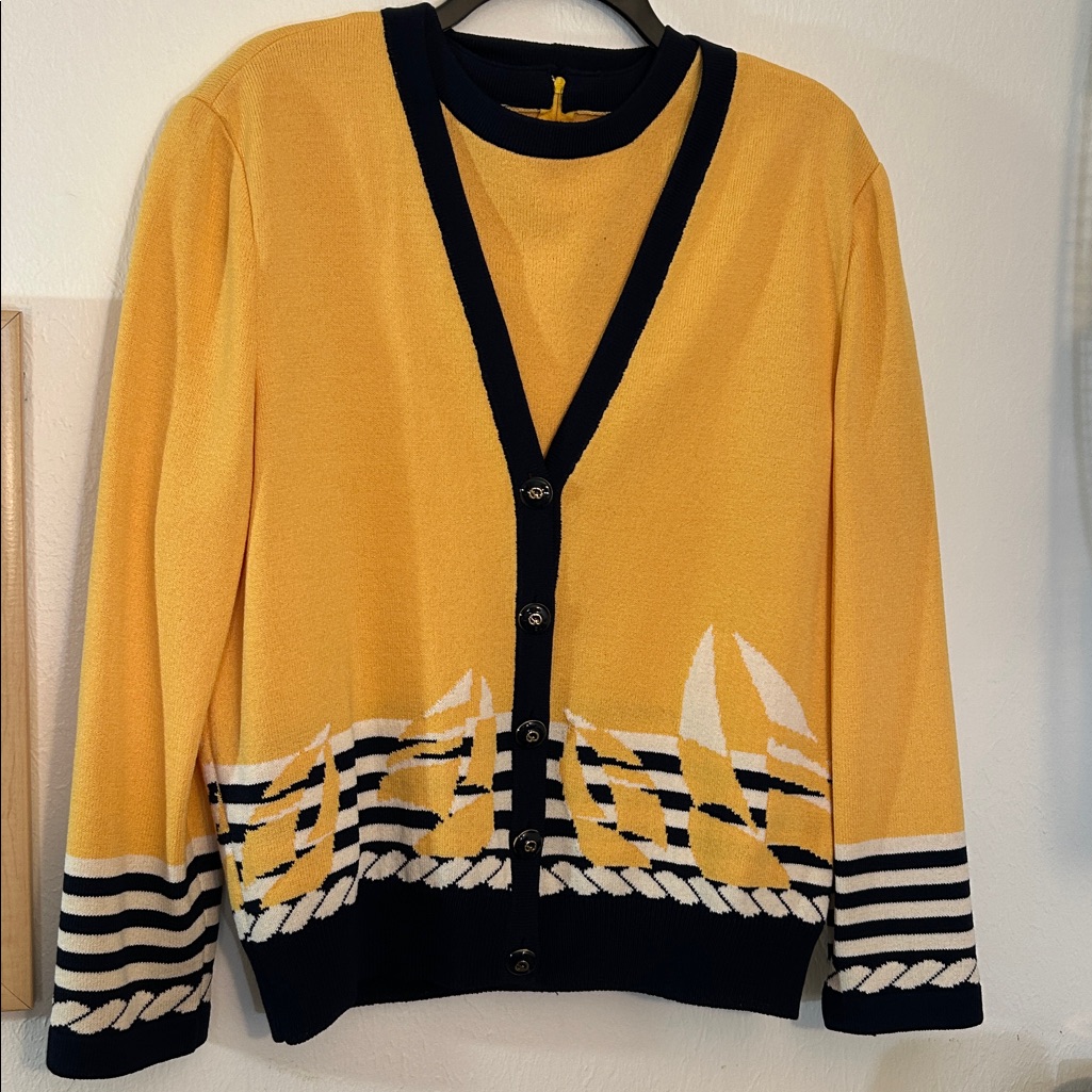 St John Yellow And Navy Blue Nautical Cardigan And Tank Top